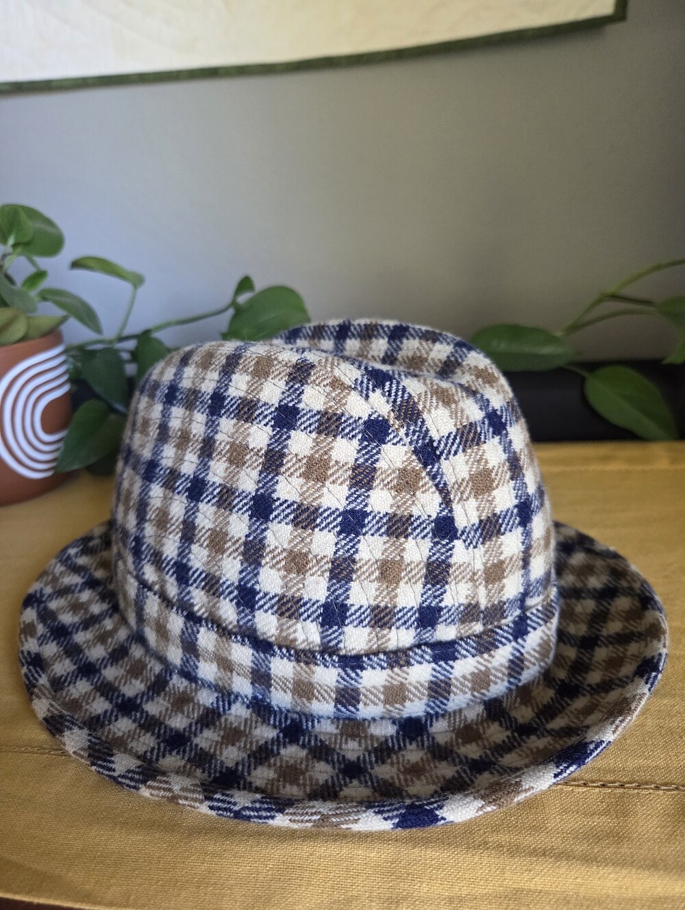 Vintage Aquascutum Bucket Fedora Wool Hat Classic Monogram Size 54 Cm